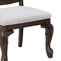 Cary Side Dining Chair Set of 2, Beige Linen, Scrolled Coffee Brown Wood - BM340172