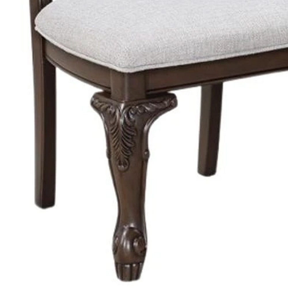 Cary Side Dining Chair Set of 2, Beige Linen, Scrolled Coffee Brown Wood - BM340172