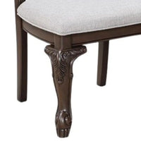 Cary Side Dining Chair Set of 2, Beige Linen, Scrolled Coffee Brown Wood - BM340172