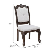 Cary Side Dining Chair Set of 2, Beige Linen, Scrolled Coffee Brown Wood - BM340172