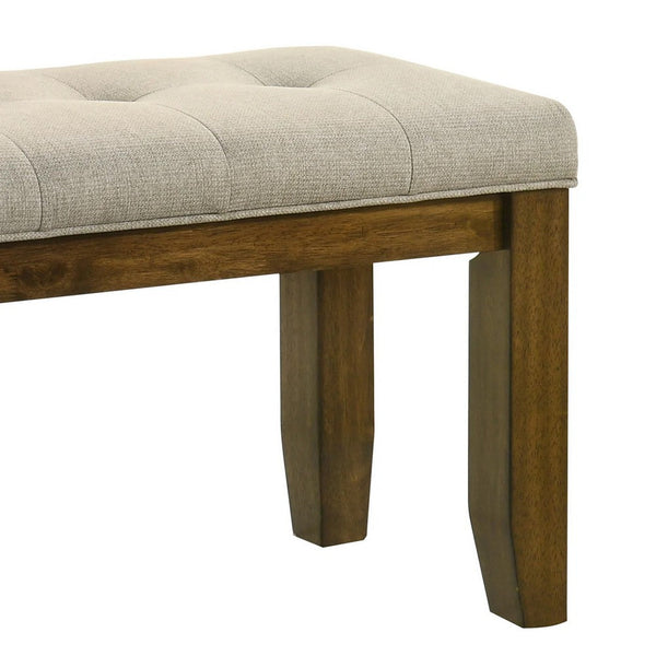 Liyo Dining Bench, Tufted Beige Upholstery Seat, Brown Wood, 48 Inch - BM340173