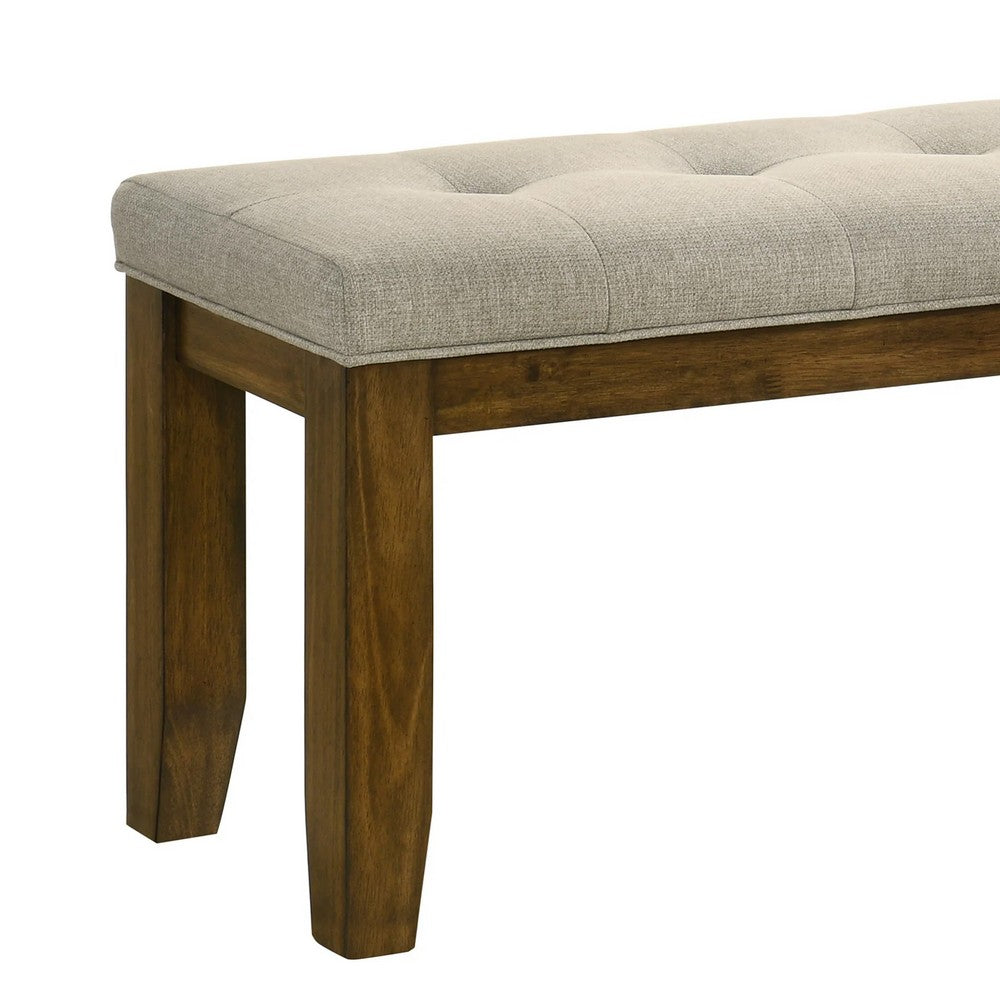 Liyo Dining Bench, Tufted Beige Upholstery Seat, Brown Wood, 48 Inch - BM340173