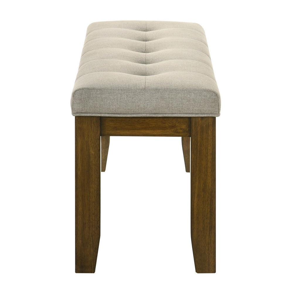 Liyo Dining Bench, Tufted Beige Upholstery Seat, Brown Wood, 48 Inch - BM340173