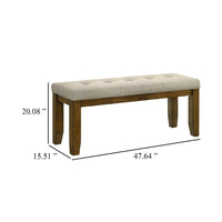 Liyo Dining Bench, Tufted Beige Upholstery Seat, Brown Wood, 48 Inch - BM340173