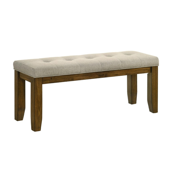 Liyo Dining Bench, Tufted Beige Upholstery Seat, Brown Wood, 48 Inch - BM340173