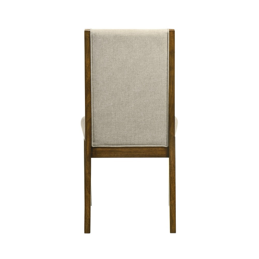 Liyo Set of 2 Side Dining Chairs, Brown Wood Frame, Beige Fabric Seating - BM340174