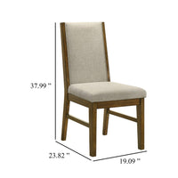 Liyo Set of 2 Side Dining Chairs, Brown Wood Frame, Beige Fabric Seating - BM340174