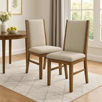 Liyo Set of 2 Side Dining Chairs, Brown Wood Frame, Beige Fabric Seating - BM340174