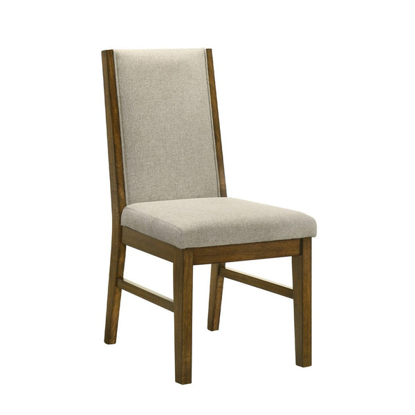 Liyo Set of 2 Side Dining Chairs, Brown Wood Frame, Beige Fabric Seating - BM340174