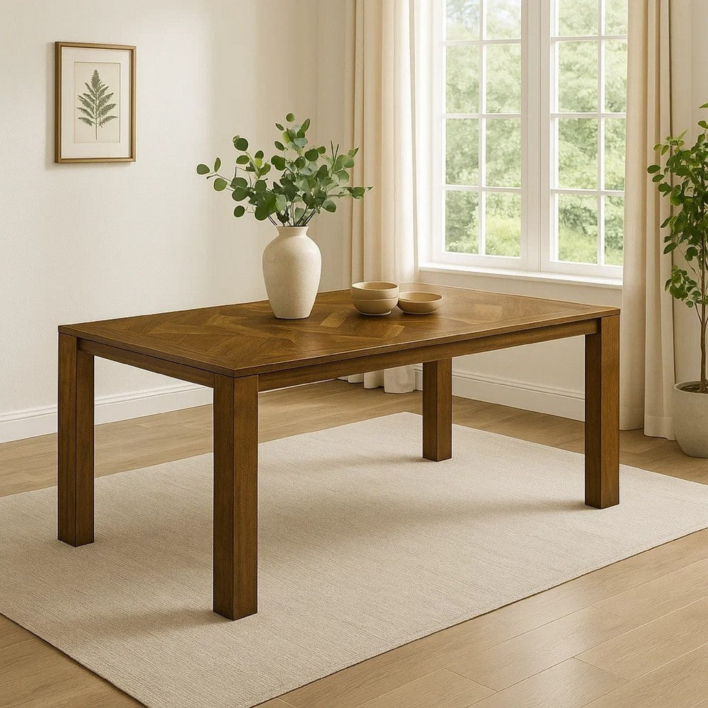Liyo Dining Table, 71 Inch Rectangular Brown Wood Top, Block Legs - BM340175