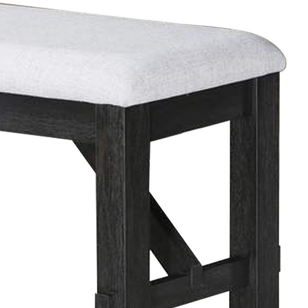 Riby 48 Inch Dining Bench, Black Wood Body, Gray Linen Padded Seat - BM340176