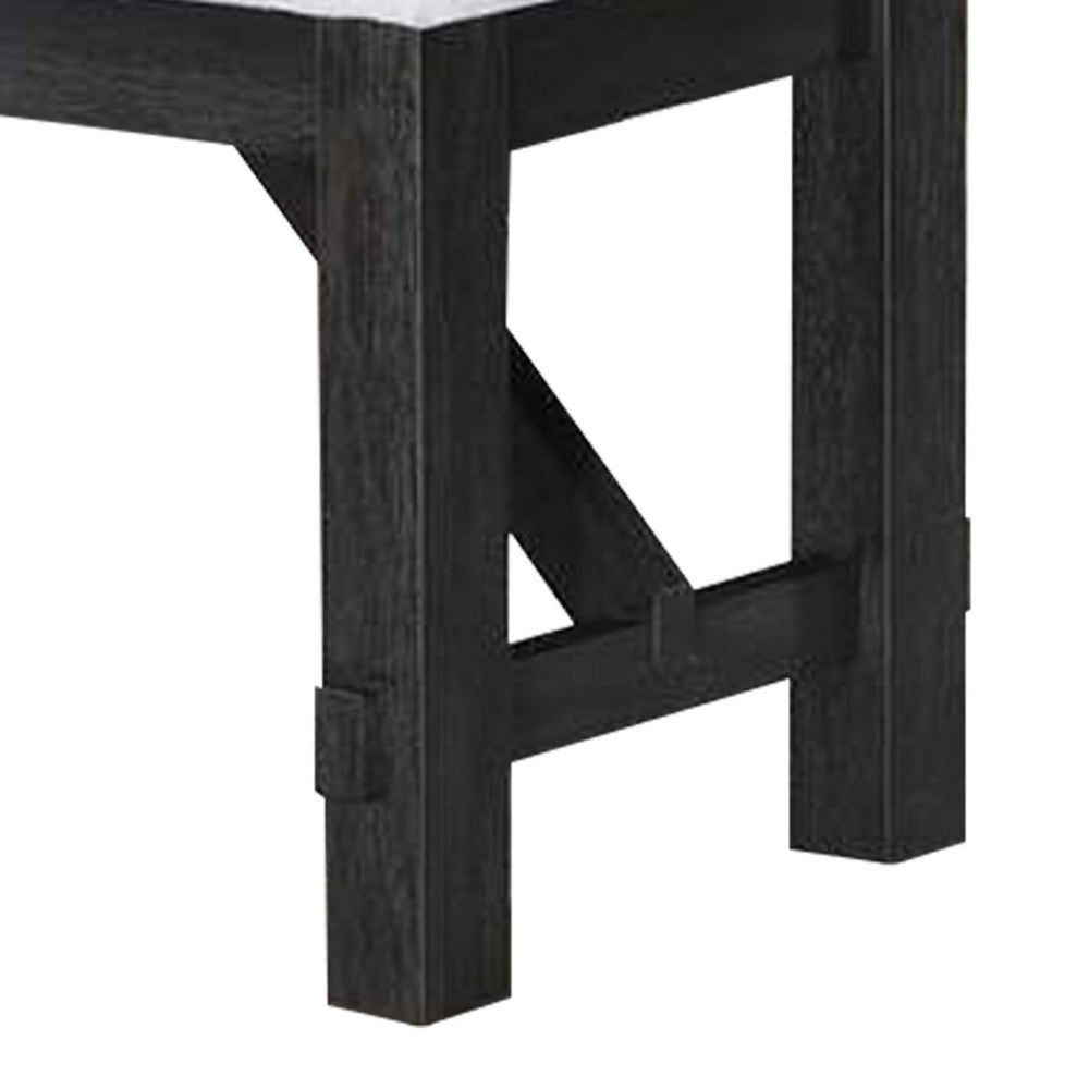 Riby 48 Inch Dining Bench, Black Wood Body, Gray Linen Padded Seat - BM340176
