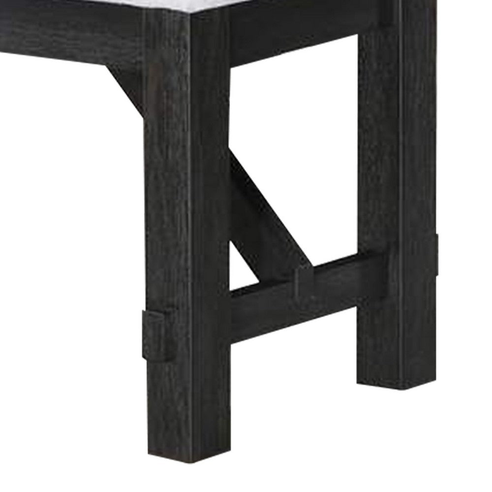 Riby 48 Inch Dining Bench, Black Wood Body, Gray Linen Padded Seat - BM340176
