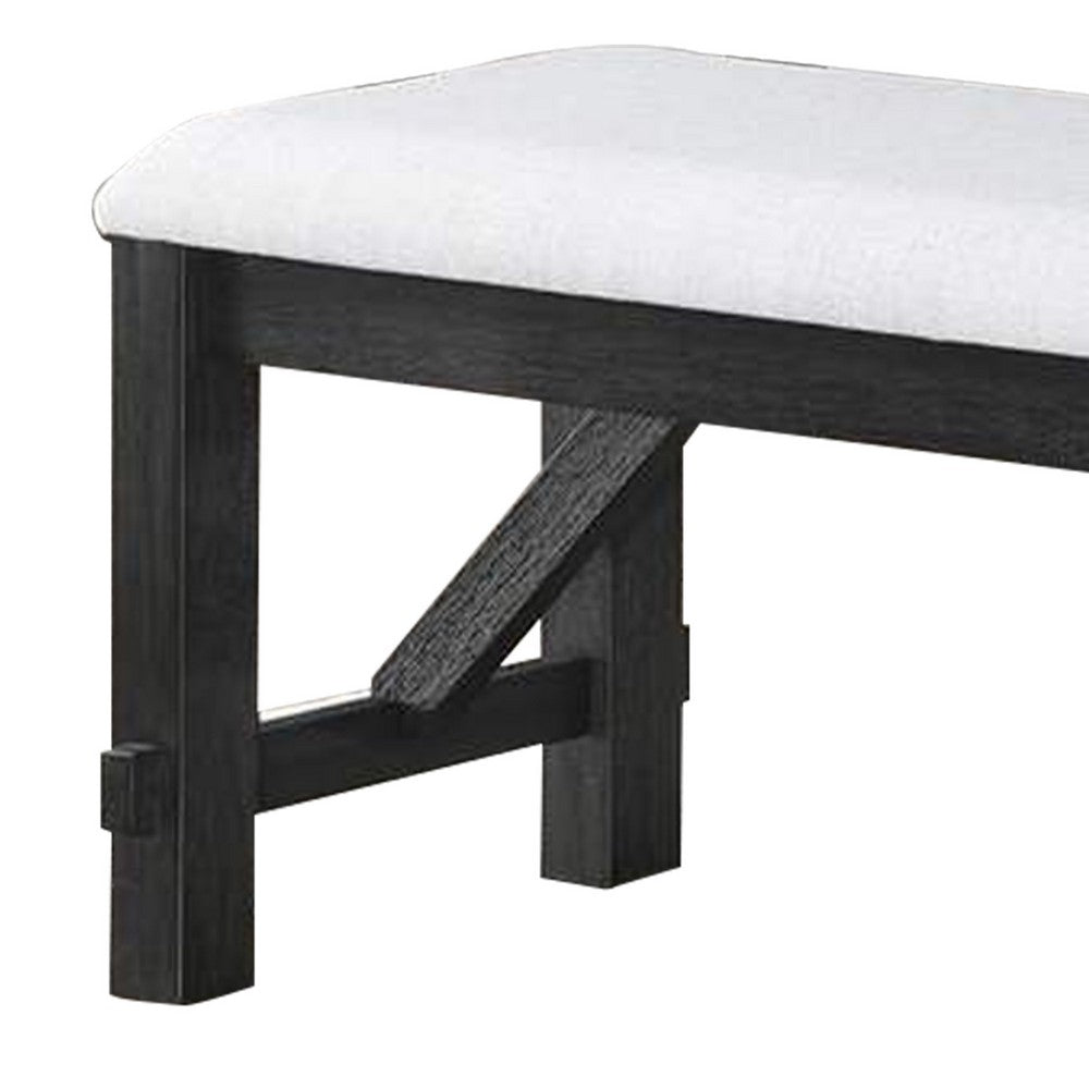 Riby 48 Inch Dining Bench, Black Wood Body, Gray Linen Padded Seat - BM340176
