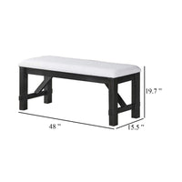 Riby 48 Inch Dining Bench, Black Wood Body, Gray Linen Padded Seat - BM340176