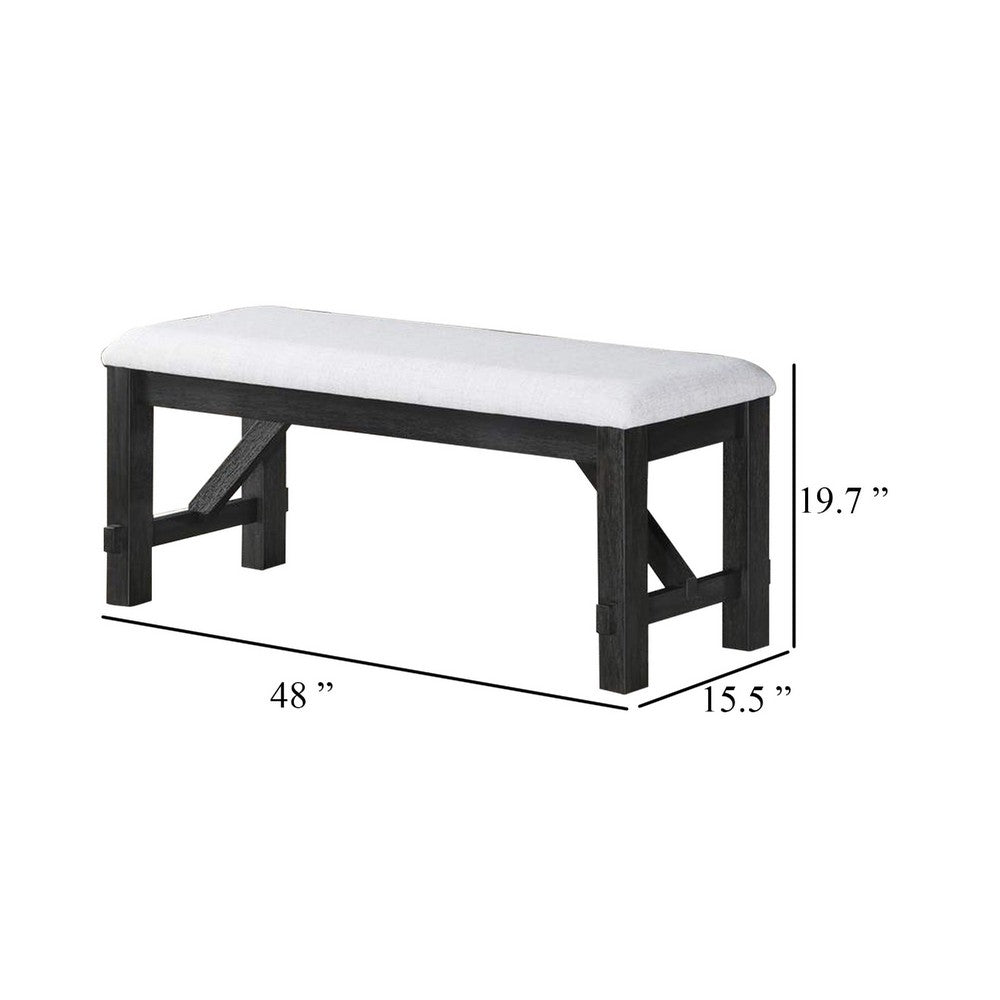 Riby 48 Inch Dining Bench, Black Wood Body, Gray Linen Padded Seat - BM340176