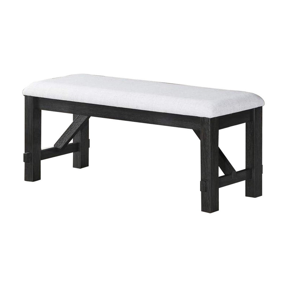 Riby 48 Inch Dining Bench, Black Wood Body, Gray Linen Padded Seat - BM340176