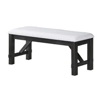 Riby 48 Inch Dining Bench, Black Wood Body, Gray Linen Padded Seat - BM340176