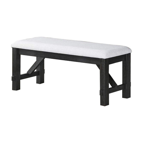 Riby 48 Inch Dining Bench, Black Wood Body, Gray Linen Padded Seat - BM340176