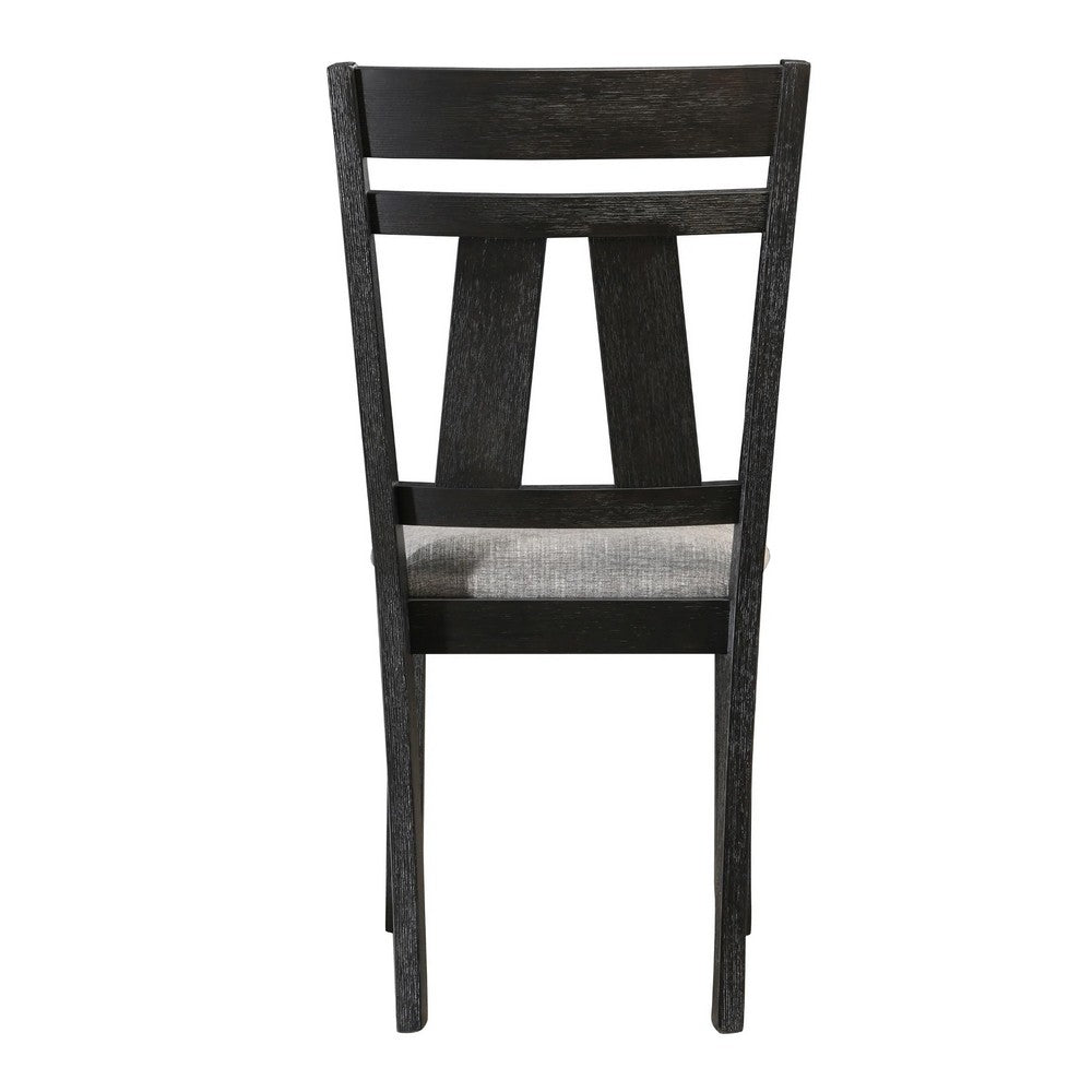 Riby Dining Chair Set of 2, Black Wood Frame, Gray Linen Seating - BM340177