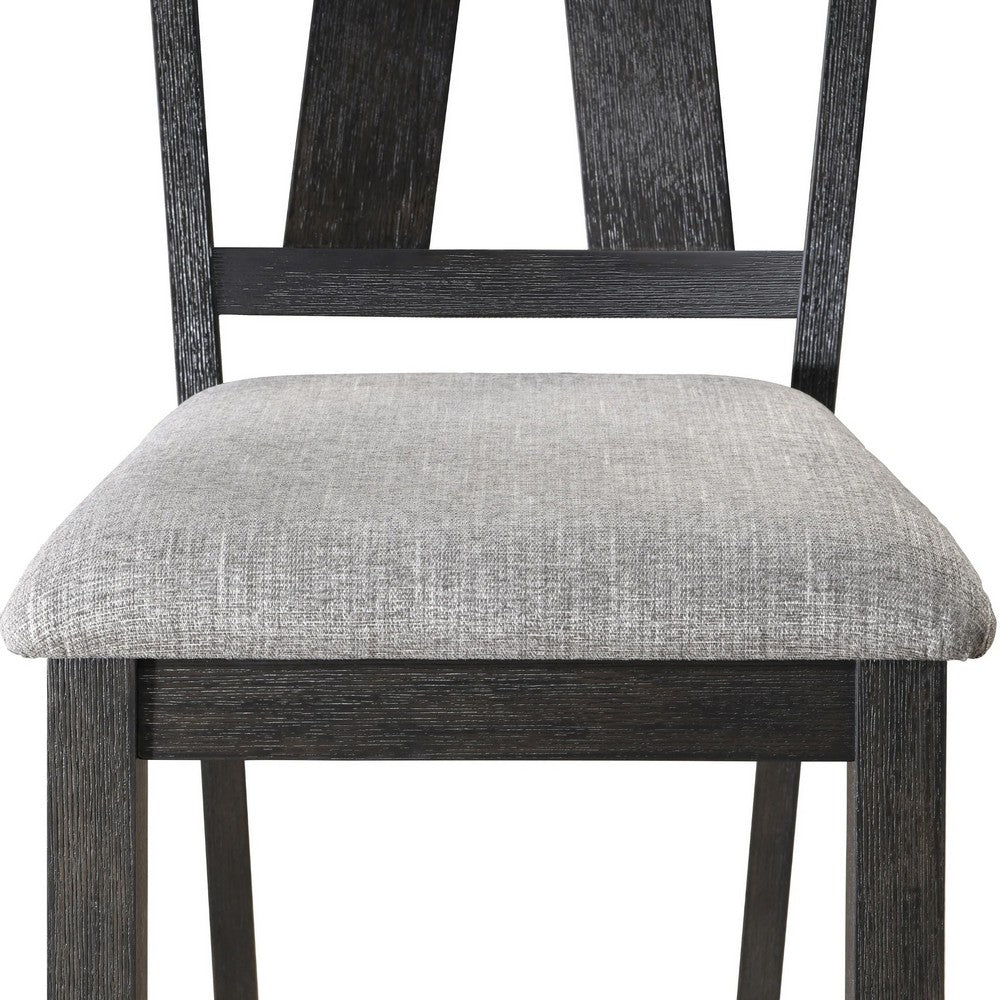 Riby Dining Chair Set of 2, Black Wood Frame, Gray Linen Seating - BM340177
