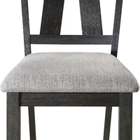 Riby Dining Chair Set of 2, Black Wood Frame, Gray Linen Seating - BM340177