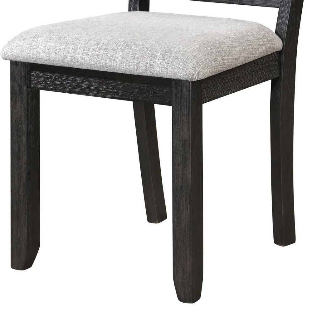Riby Dining Chair Set of 2, Black Wood Frame, Gray Linen Seating - BM340177