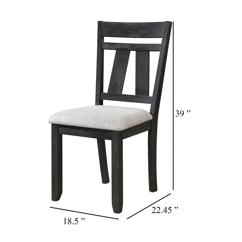 Riby Dining Chair Set of 2, Black Wood Frame, Gray Linen Seating - BM340177