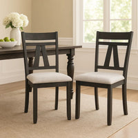 Riby Dining Chair Set of 2, Black Wood Frame, Gray Linen Seating - BM340177