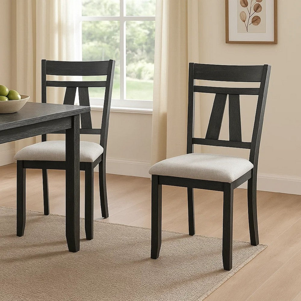 Riby Dining Chair Set of 2, Black Wood Frame, Gray Linen Seating - BM340177