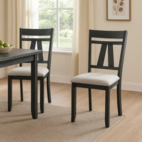 Riby Dining Chair Set of 2, Black Wood Frame, Gray Linen Seating - BM340177