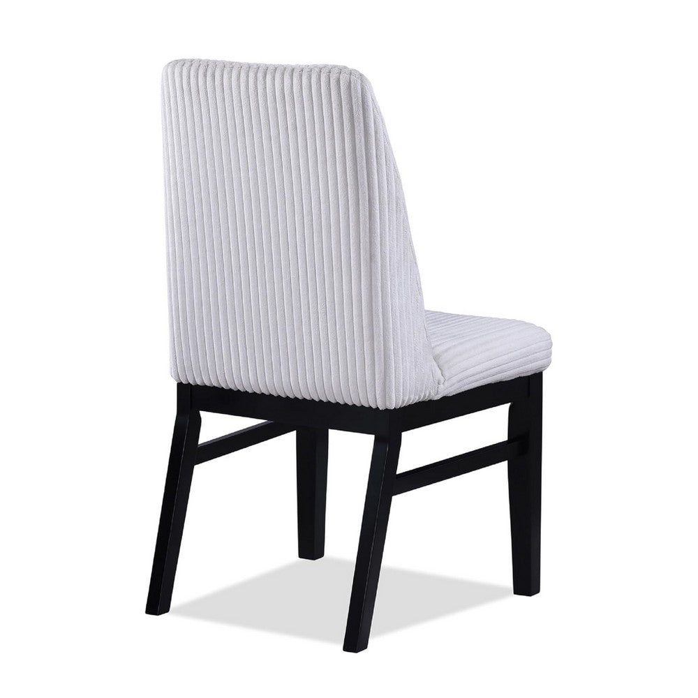 Haly Dining Chair Set of 2, White Fabric Padded Seat, Black Wood Legs - BM340179