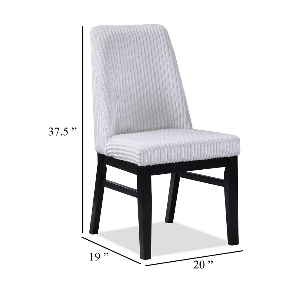 Haly Dining Chair Set of 2, White Fabric Padded Seat, Black Wood Legs - BM340179