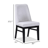 Haly Dining Chair Set of 2, White Fabric Padded Seat, Black Wood Legs - BM340179
