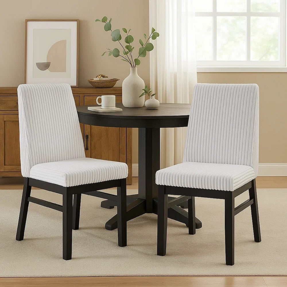 Haly Dining Chair Set of 2, White Fabric Padded Seat, Black Wood Legs - BM340179