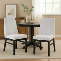 Haly Dining Chair Set of 2, White Fabric Padded Seat, Black Wood Legs - BM340179