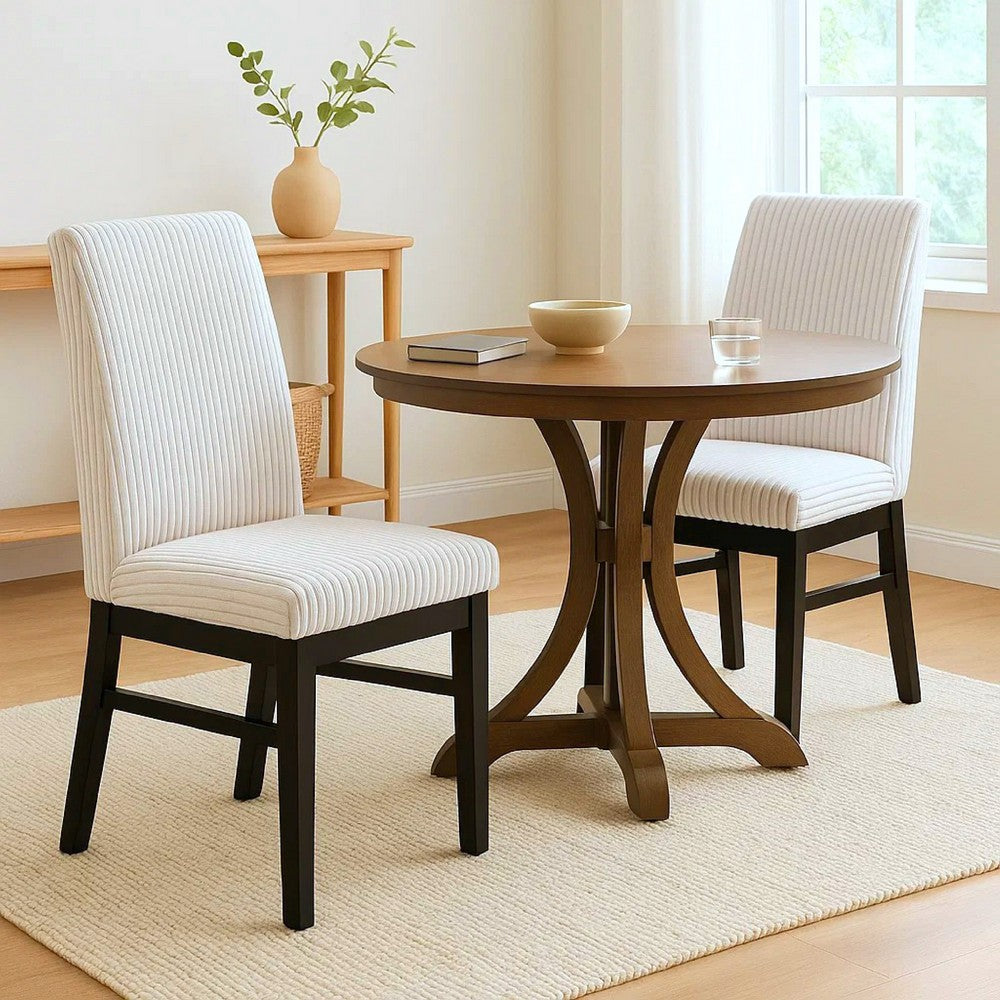 Haly Dining Chair Set of 2, White Fabric Padded Seat, Black Wood Legs - BM340179