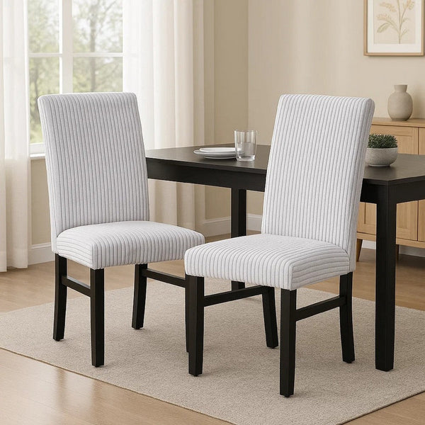 Ticy Dining Chair Set of 2, Light Gray Padded Seat, Black Wood Legs - BM340182