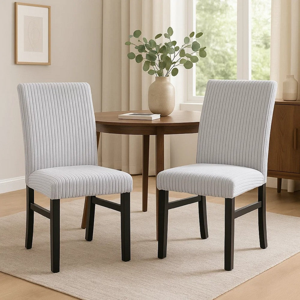 Ticy Dining Chair Set of 2, Light Gray Padded Seat, Black Wood Legs - BM340182