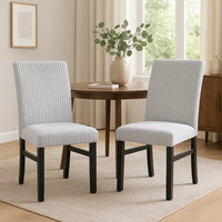 Ticy Dining Chair Set of 2, Light Gray Padded Seat, Black Wood Legs - BM340182