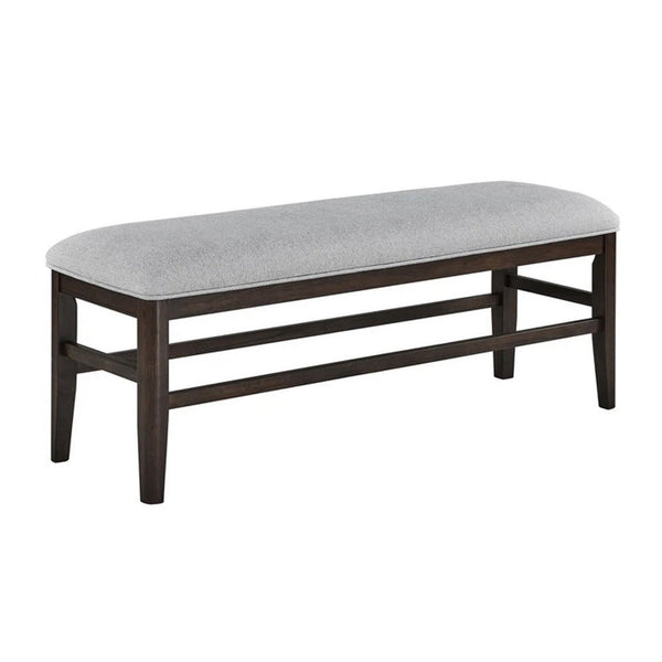 Hiun Dining Bench, Dove Gray Padded Seat, Oak Brown Wood, 50 Inch - BM340183