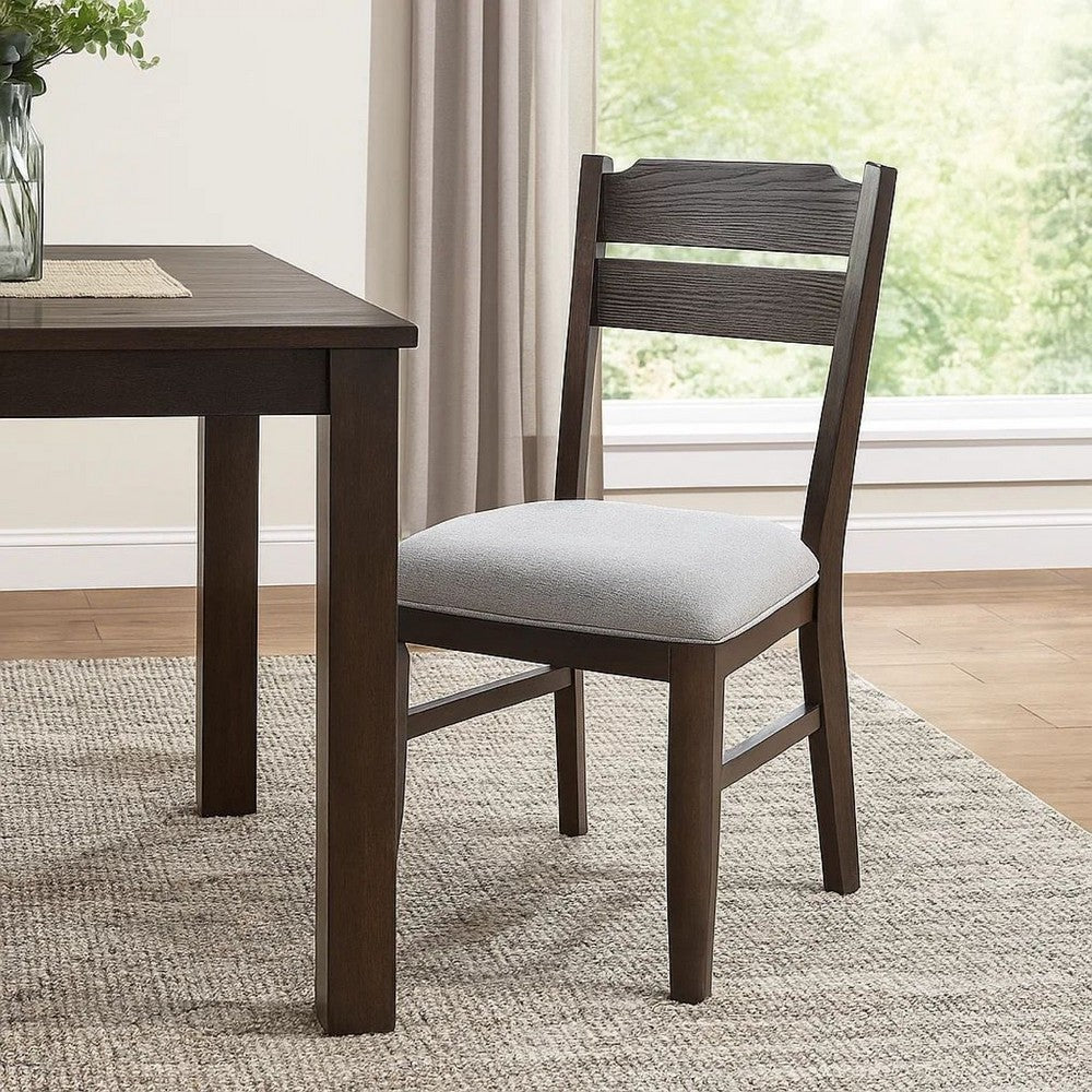 Hiun Dining Chair Set of 2, Dove Gray Seat, Oak Brown Wood Frame - BM340184