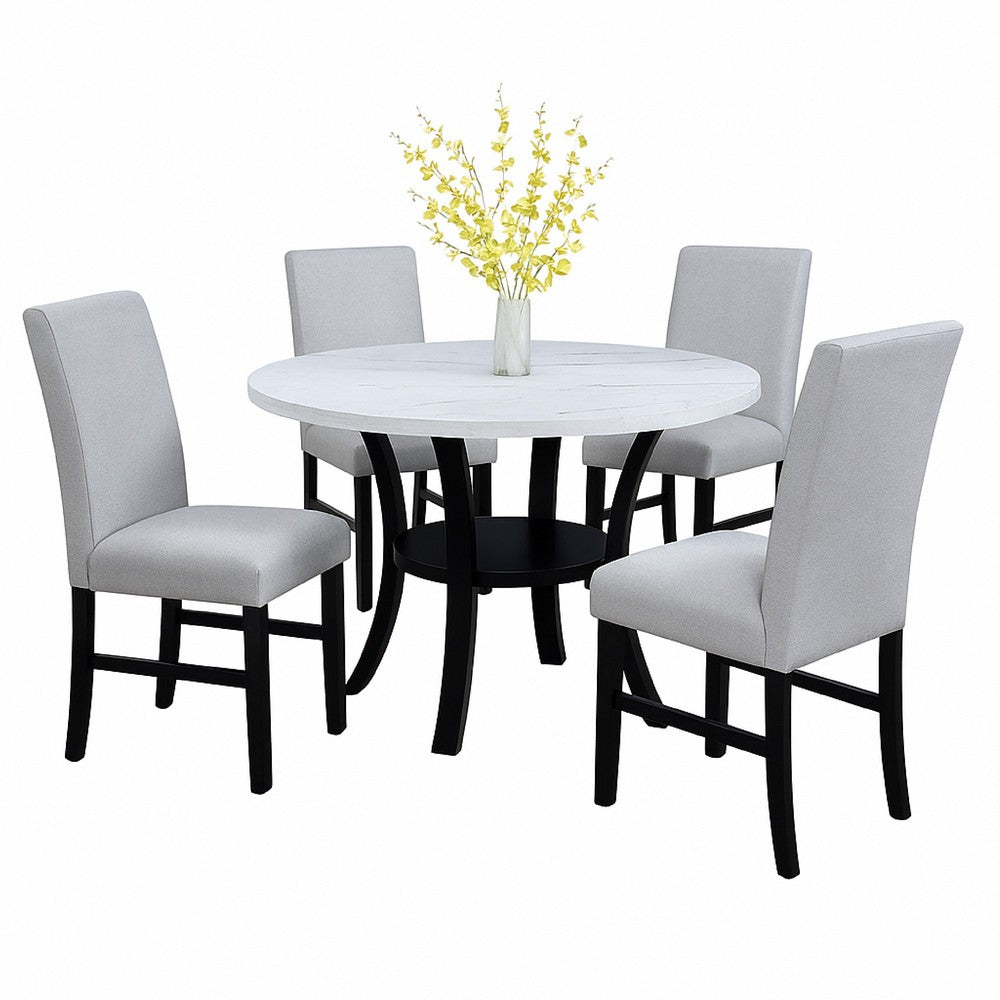 Izy Dining Chair Set of 2, Dove Gray Seat, Black Wood, Tapered Legs - BM340187