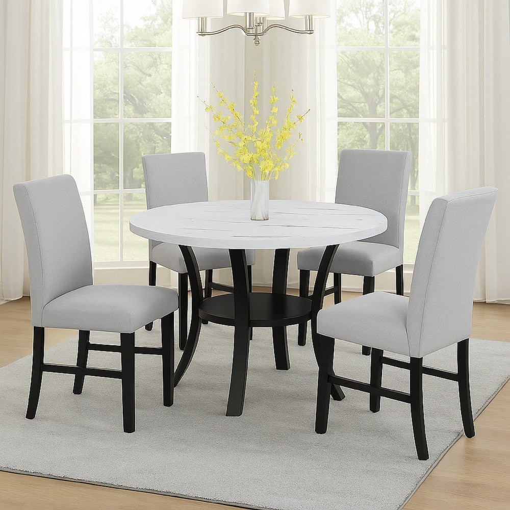 Izy Dining Chair Set of 2, Dove Gray Seat, Black Wood, Tapered Legs - BM340187