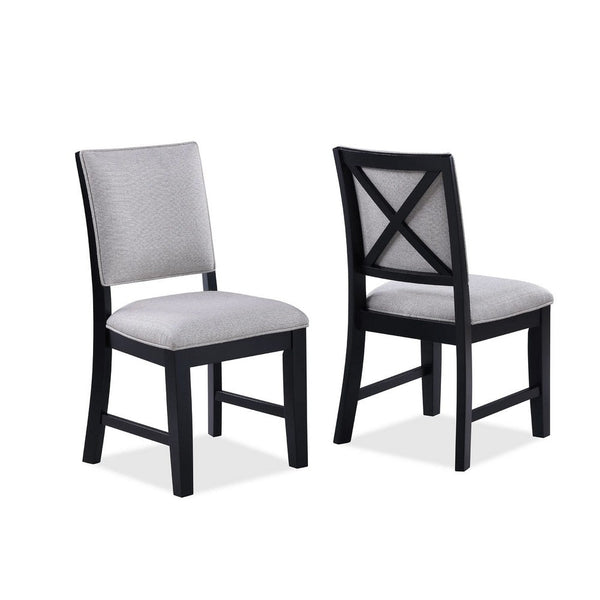 Yuru Dining Chair Set of 2, Black Wood Frame, Beige Padded Seat - BM340188