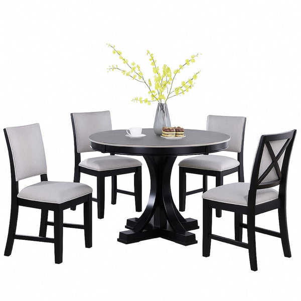 Yuru Dining Chair Set of 2, Black Wood Frame, Beige Padded Seat - BM340188