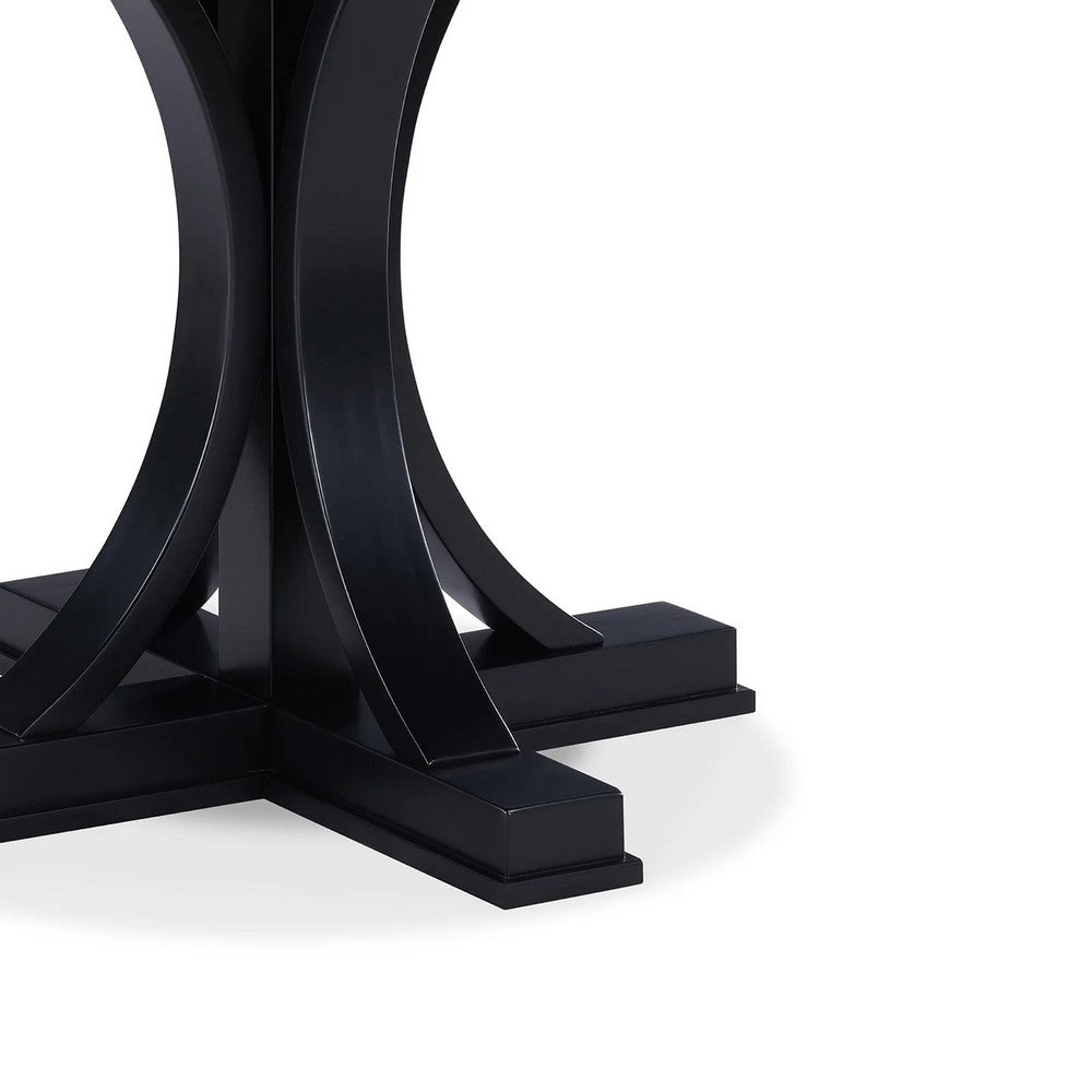 Yuru Dining Table, 44 Inch, Round Light Gray Top, Modern Black Wood - BM340189