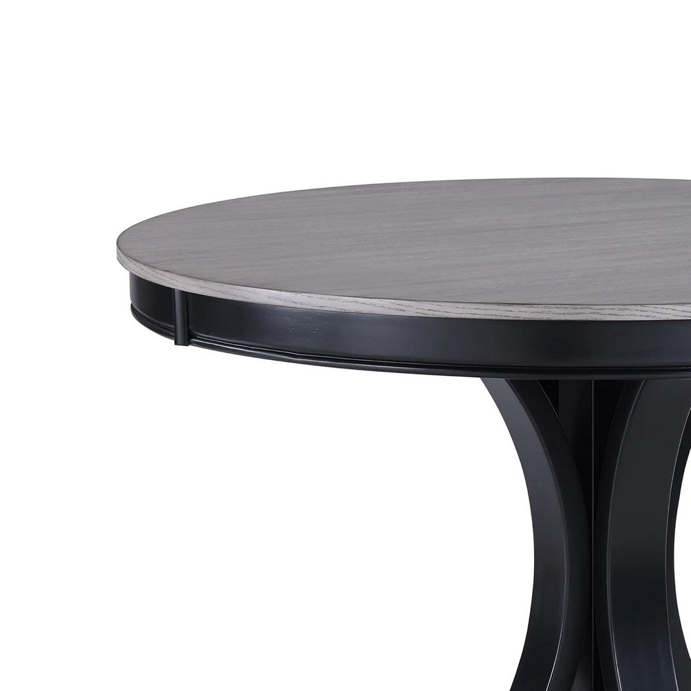 Yuru Dining Table, 44 Inch, Round Light Gray Top, Modern Black Wood - BM340189
