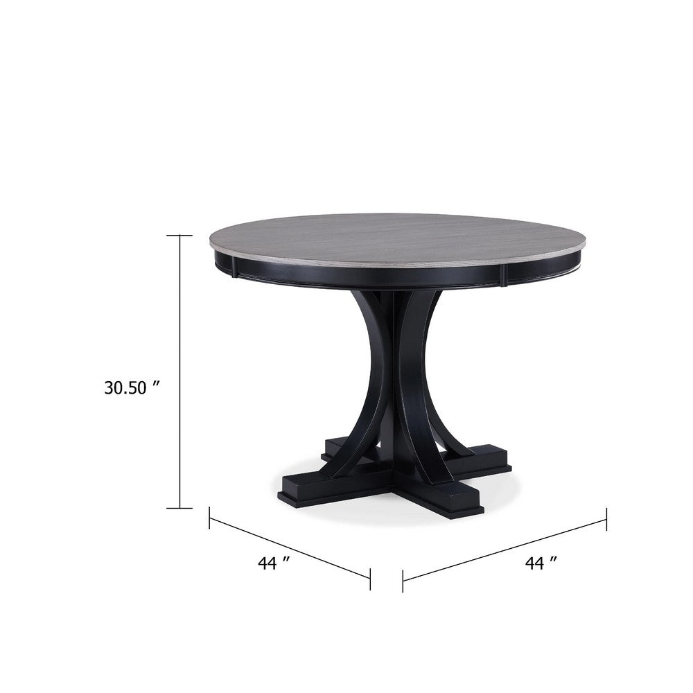 Yuru Dining Table, 44 Inch, Round Light Gray Top, Modern Black Wood - BM340189