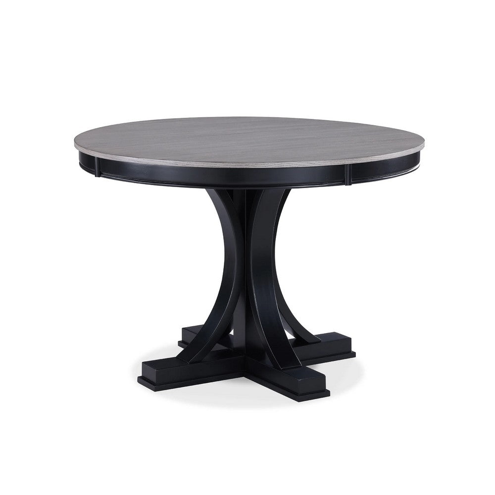 Yuru Dining Table, 44 Inch, Round Light Gray Top, Modern Black Wood - BM340189